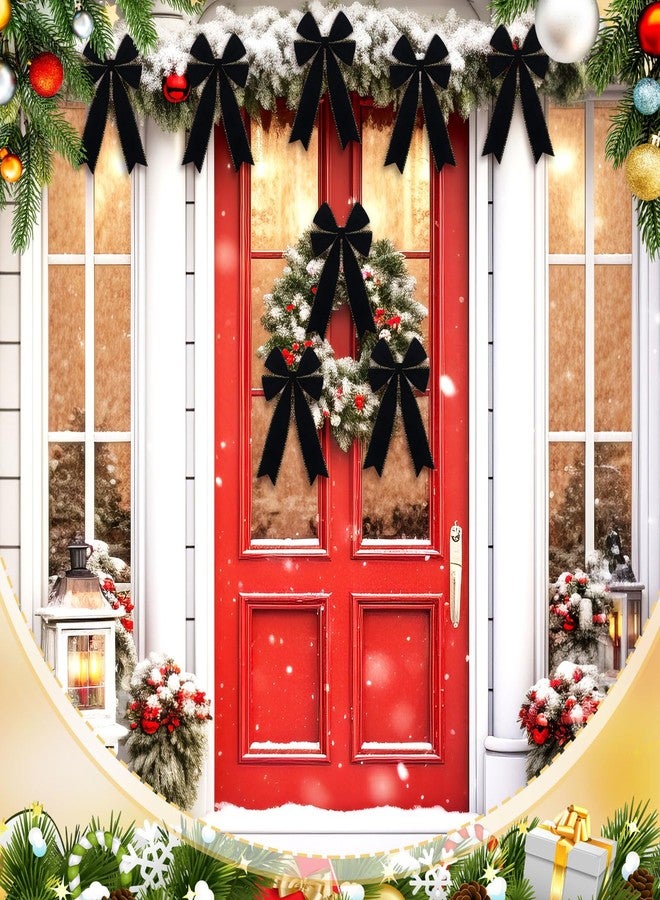 Solsew 24 Pcs Christmas Velvet Bows 5 x 7.9 Inch Rustic Velvet Christmas Tree Bows Vintage Tree Ornaments for Xmas Holiday Garland Home Decor Wedding Outdoor Indoor Decoration(Black) - Image 3